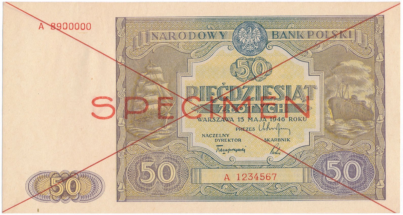 Banknot. 50 złotych 1946 seria A SPECIMEN